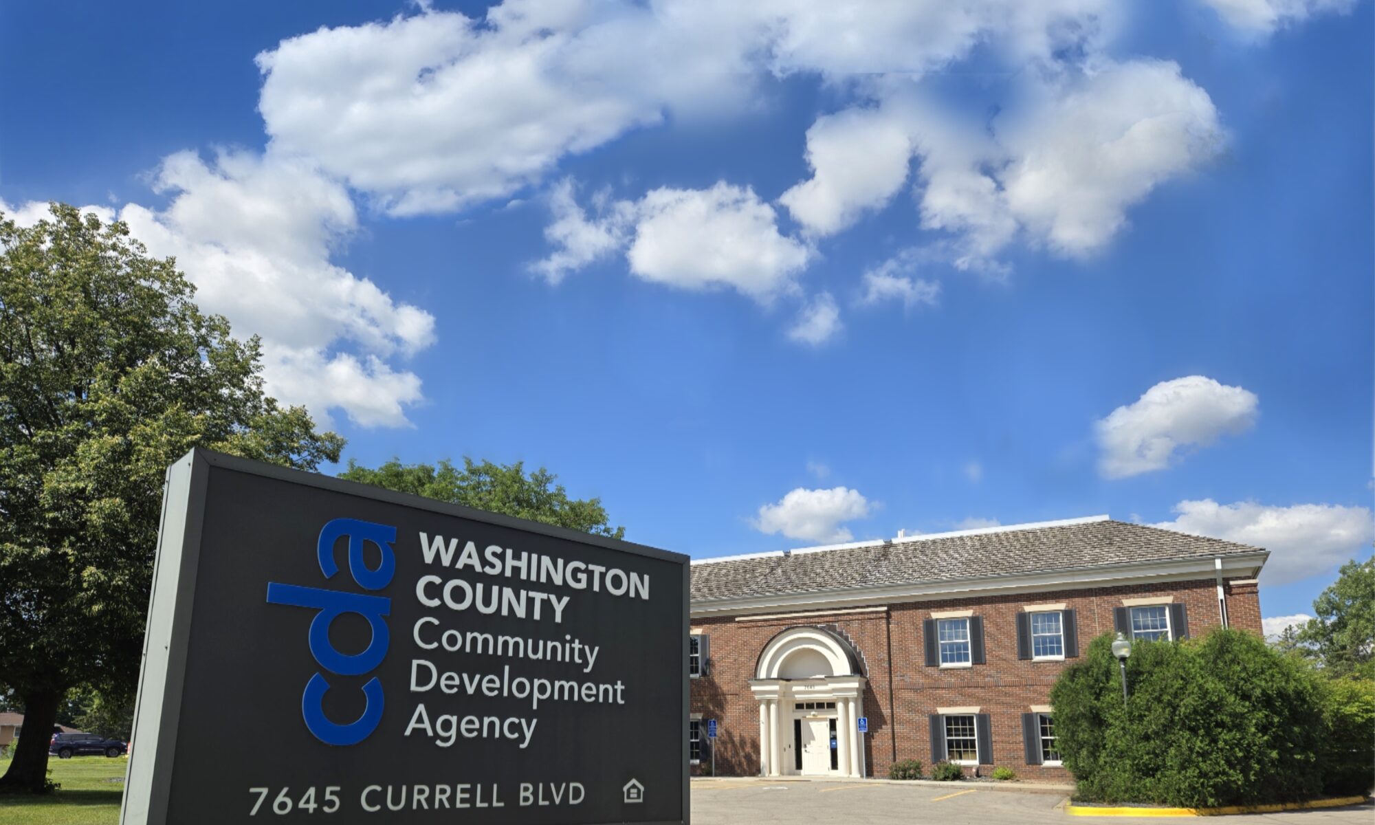 a building with a sign in the front